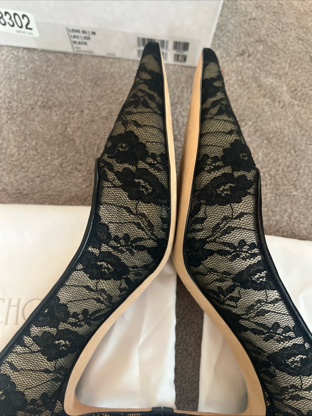 Jimmy Choo Black Lace Love Pointed Toe Pumps Size 38 - Picture 15 of 16